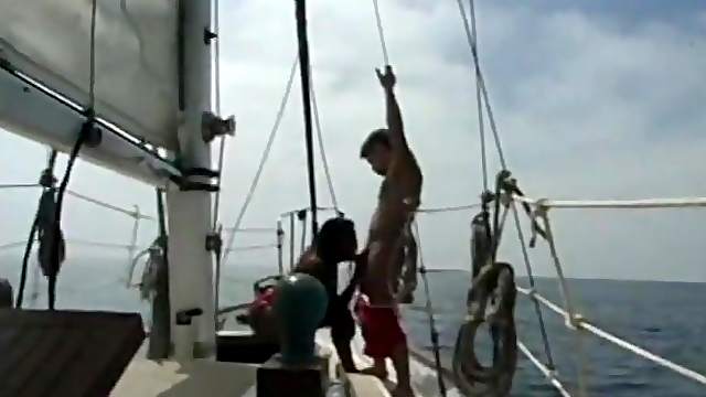 Interracial on a boat with a beautiful black girl