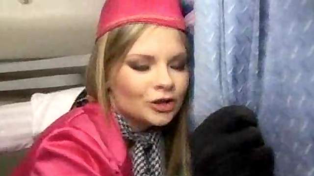 Anally fucking the slutty stewardess on a plane