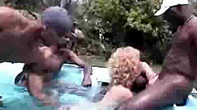 Outdoor gangbang with black dudes