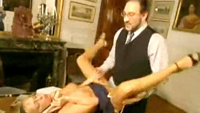 Old bearded dude fucks this classy slut